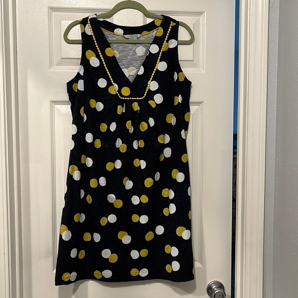 Boden sleeveless knit dress 100% cotton, navy polka print Size 14